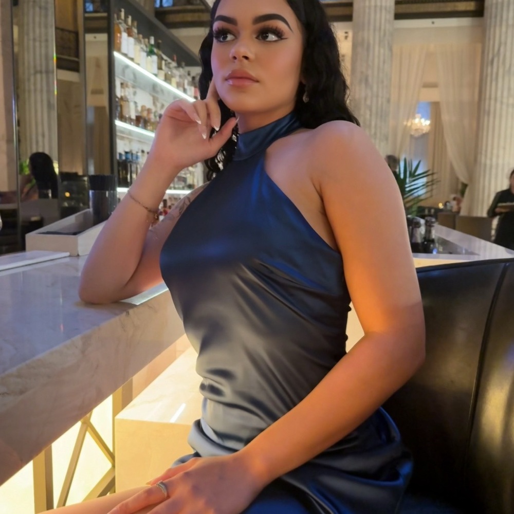 Sleek Blue Halter Dress